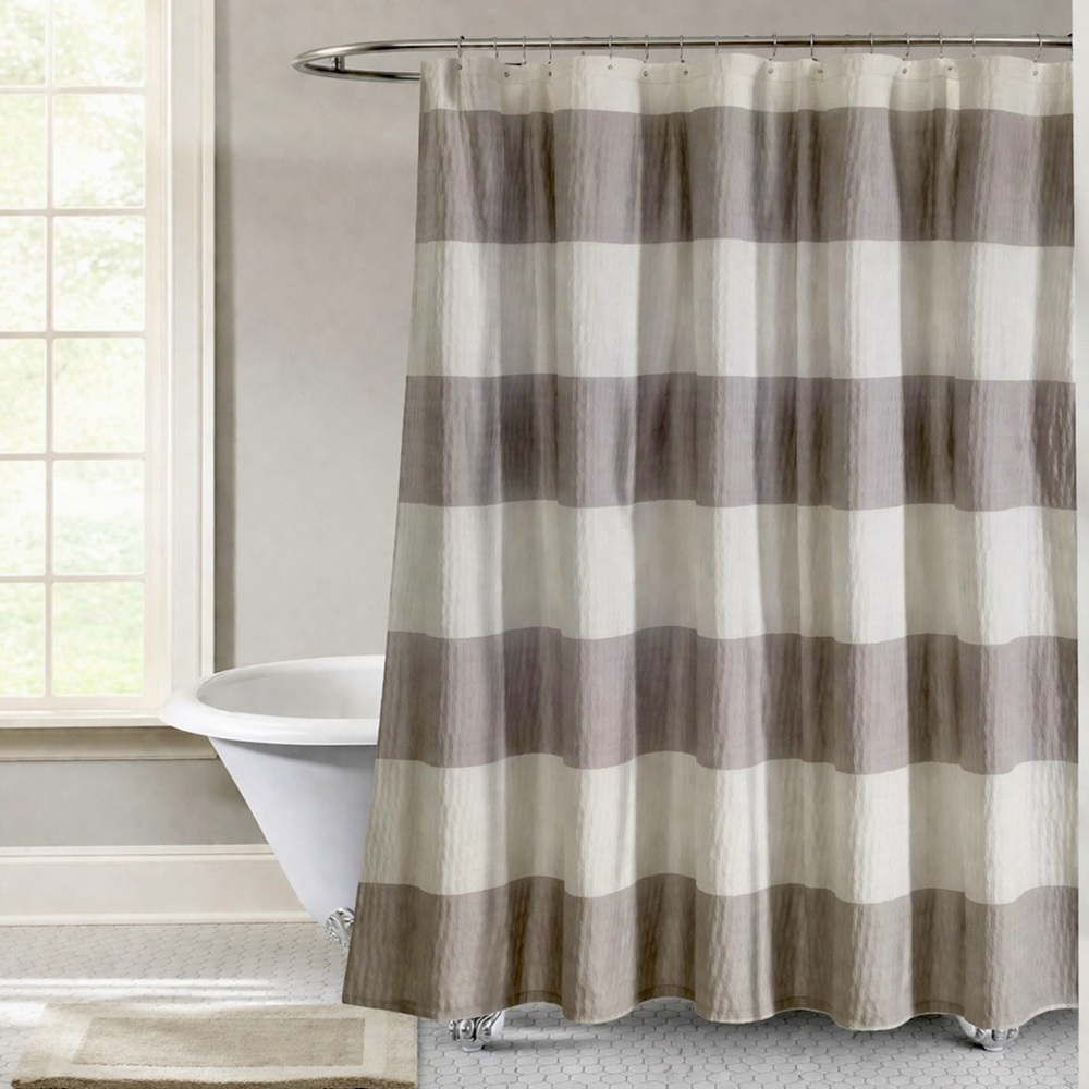 Neutral Stripe Shower Curtain - White and Taupe